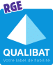 Logo RGE Qualibat : Certification et Label de Fiabilité Logo RGE Qualibat bleu avec pyramide et slogan Votre label de fiabilité pour les professionnels du bâtiment.